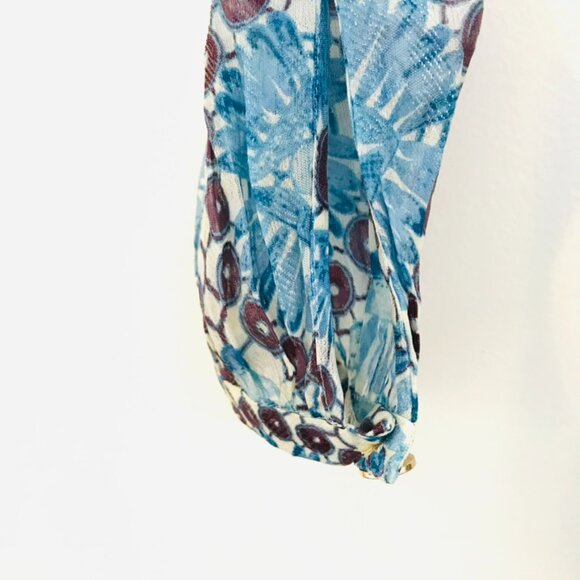 VTG Tory Burch blouse women size 0/S blue/brown long sleeves Boho hippie floral - Picture 7 of 9
